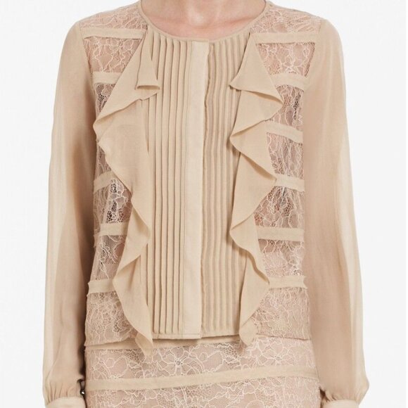 BCBGMAXAZRIA Lace Blouse Women’s Size XS Bare Pink Long Sleeve Sheer Cait Top - Picture 1 of 6